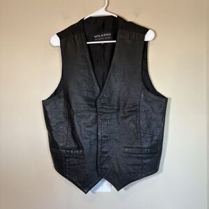 Vintage 90s y2k Wilsons Black Leather Button Down Moto Western‎ Vest Men's Large